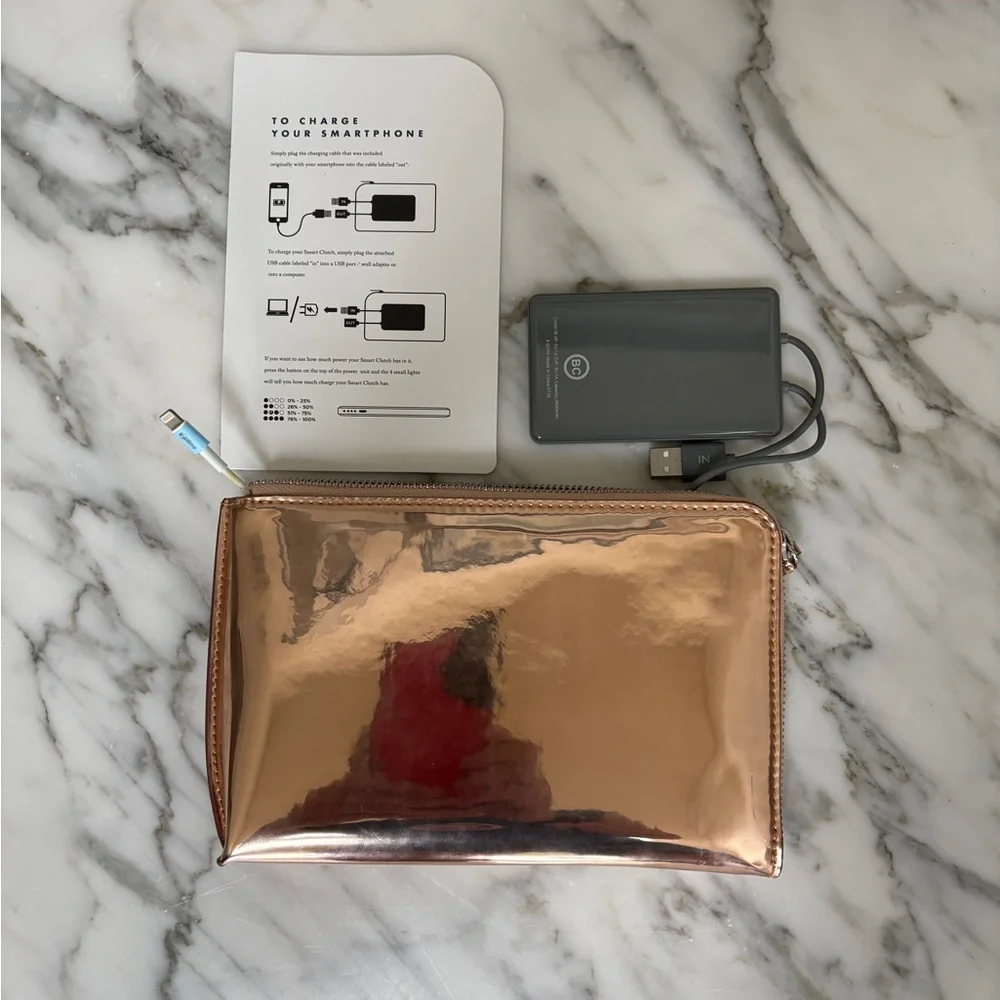 Rose Gold Metallic Clutch with Charger
